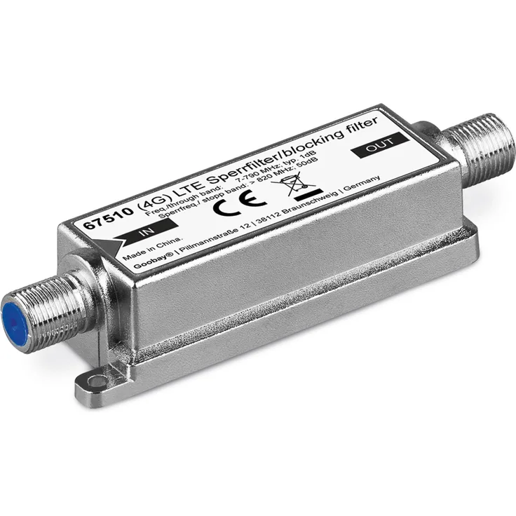 Goobay 67150 LTE (4G) Sperrfilter für besseren DVB-T Empfang, F-Buchse silber