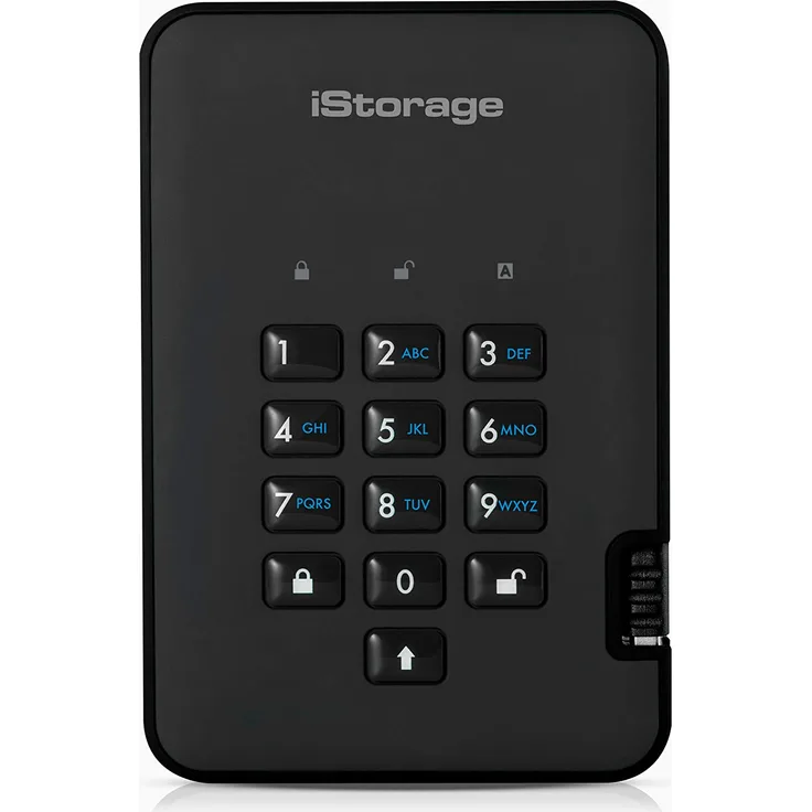 iStorage diskAshur² - Festplatte - verschlüsselt - 1 TB - extern (tragbar) - USB 3.1 Gen 1 - 5400 rpm - Puffer: 8 MB - 256-Bit-AES, FIPS 197 - Phantomschwarz (IS-DA2-256-1000-B)