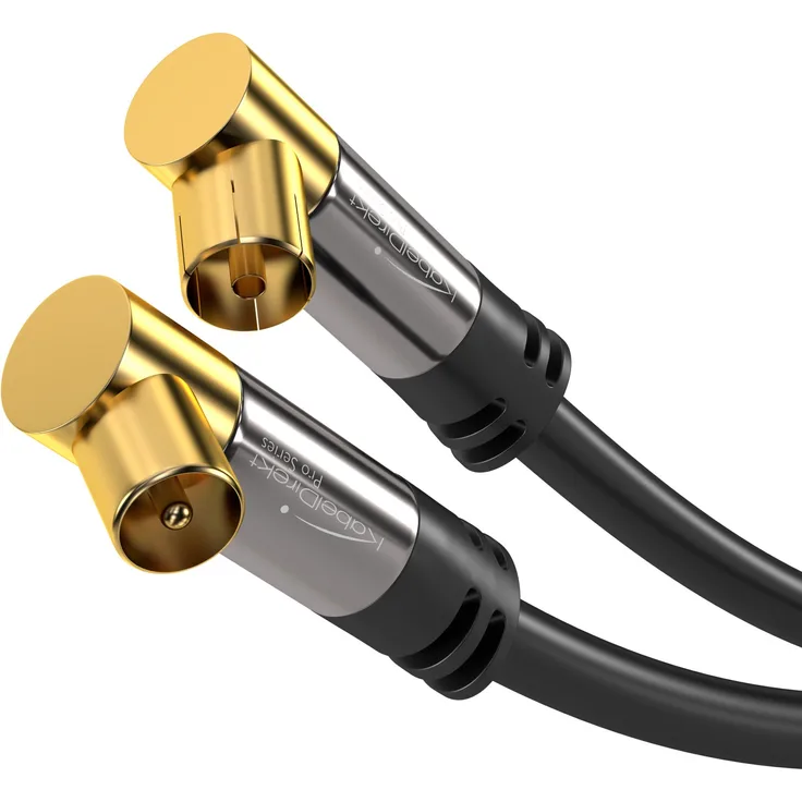 KabelDirekt - Antennenkabel 90° gewinkelt - 1,5m - (75 Ohm, Koax Stecker > Koax Kupplung Koaxialkabel geeignet für TV, HDTV, Radio, DVB-T, DVB-C, DVB-S, DVB-S2, Winkelstecker) - PRO Series