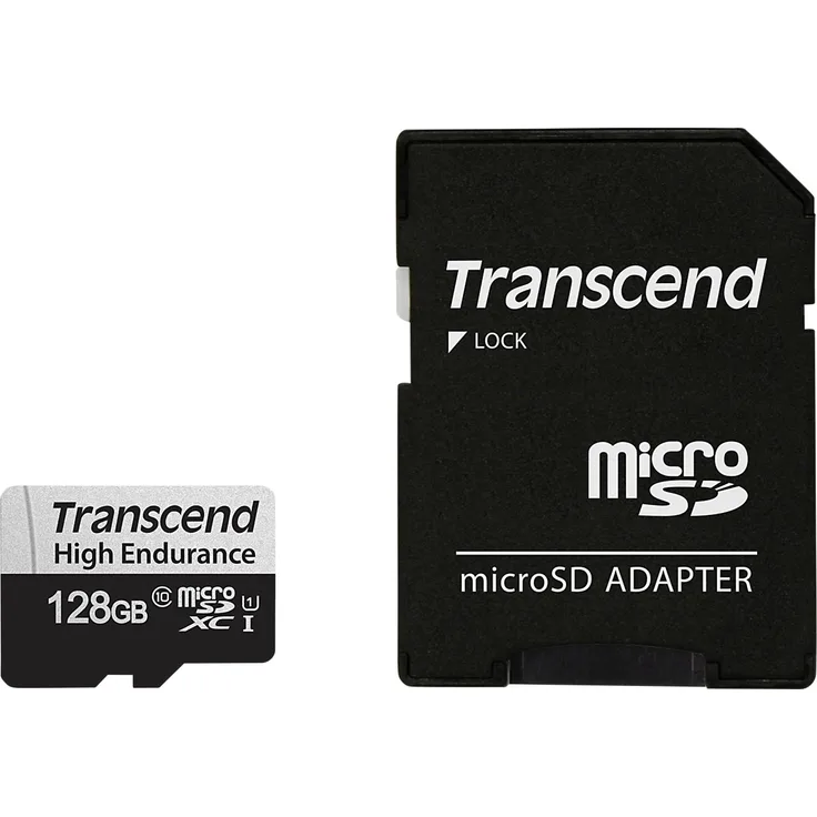 Transcend 128GB High Endurance microSDXC 350V Memory Card - Speicherkarte TS128GUSD350V - bis zu 95 MBs lesen und 45 MBs schreiben