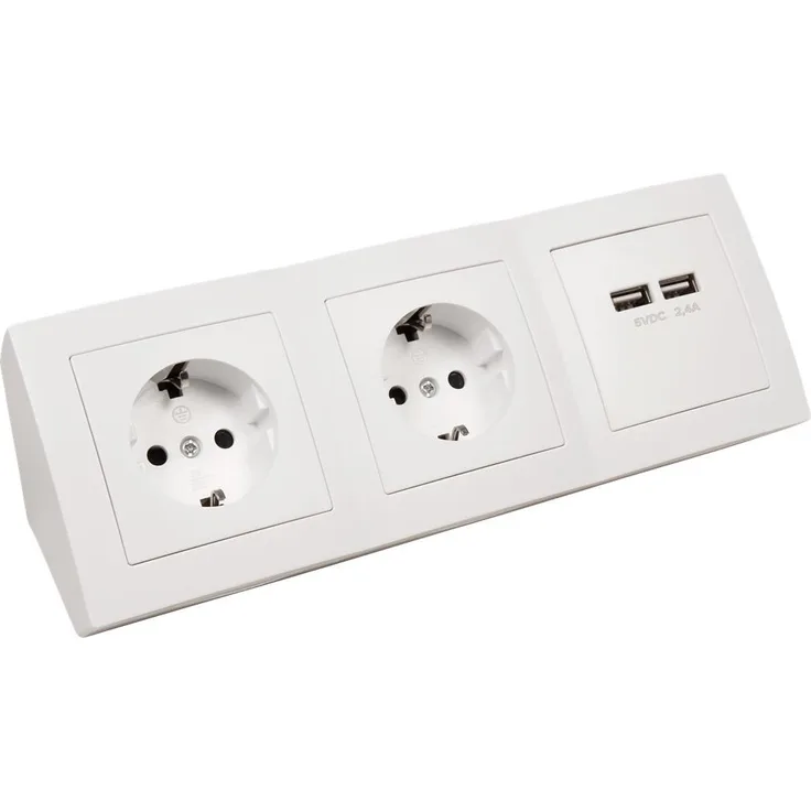 MC POWER - Steckdosenblock Unterbausteckdosen | FLAIR | 2-fach Schutzkontaktsteckdosen + 2x USB, 15cm Kabel, 250V~ - 16A, Aufbau, weiß, matt