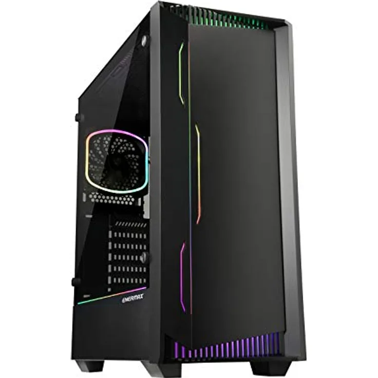 ENERMAX LIBLLUSION LL30 - PC Gaming ATX Gehäuse mit gehärtetem Glas Seitenwand und ARGB Frontbeleuchtung inkl. 12cm RGB Rearlüfter, ECA-LL30-M1BB-ARGB, schwarz