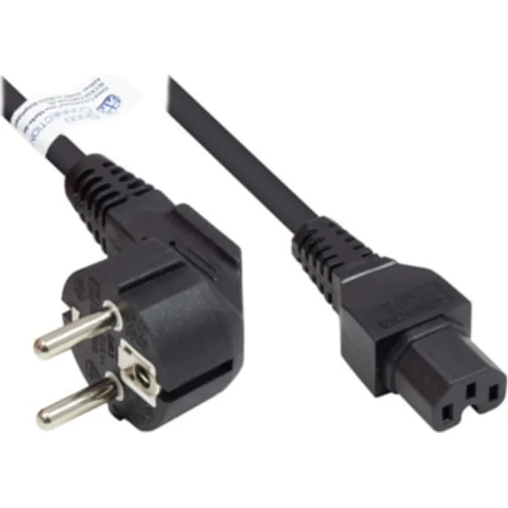 Good Connections P0150-S018 Netzkabel, 1,8 m, Schutzkontakt-Stecker Typ E+F (E 7-7, gewinkelt) an C15 Warmgerätebuchse (gerade), WARMGERÄTE-Kabel, 1,00 mm² Schwarz