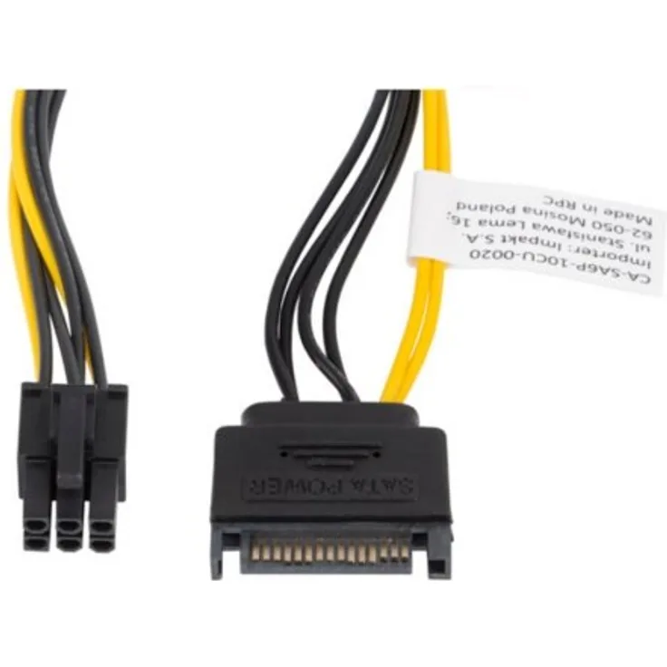 lanberg CA-SA6P-10CU-0020 Sata (15Pol) Stecker auf Pci Express (6Pol) Stecker Netzkabel, 20 cm schwarz-gelb
