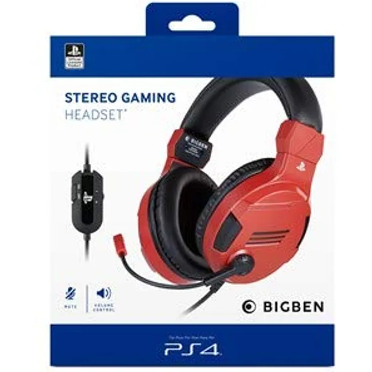 BigBen Interactive Gaming-Headset mit offizieller PS4-Lizenz, Rot