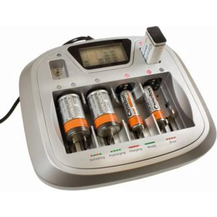 Camelion 20003298 Universal Schnell Ladegerät (NiMH Akkus AA, Mignon, AAA, Baby (C), Mono (D), 9-Volt Block olt Block, geeignet für NiCD)