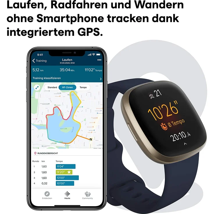 Fitbit Versa 3 Smartwatch GPS, Unisex, S/L, Aluminiumgehäuse, Softgold/Nachtblau – Bild 7