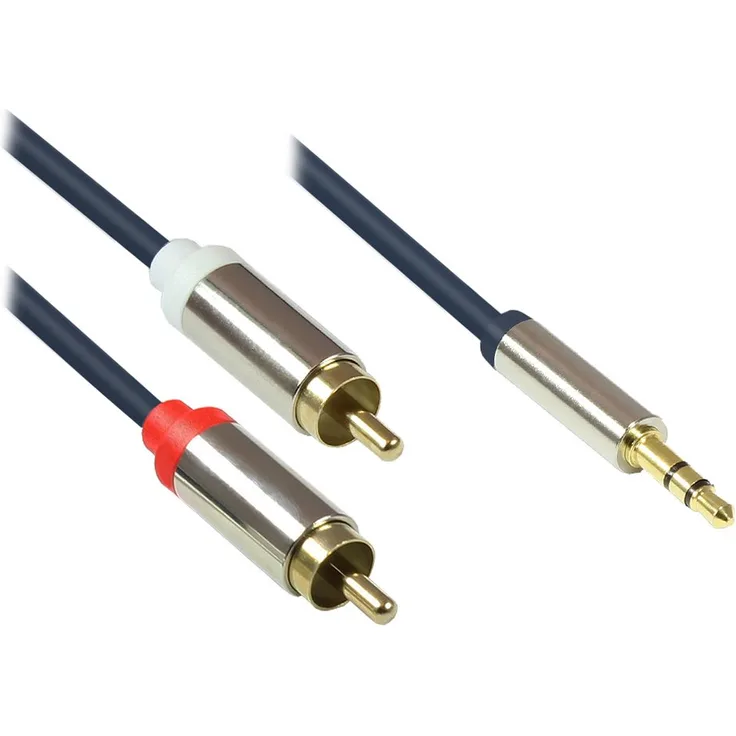 Good Connections GC-M0057 Audio Anschlusskabel High-Quality 3,5 mm, Klinkenstecker auf 2x RCA (Cinch) Stecker, OFC, Vollmetallgehäuse, 1m dunkel blau