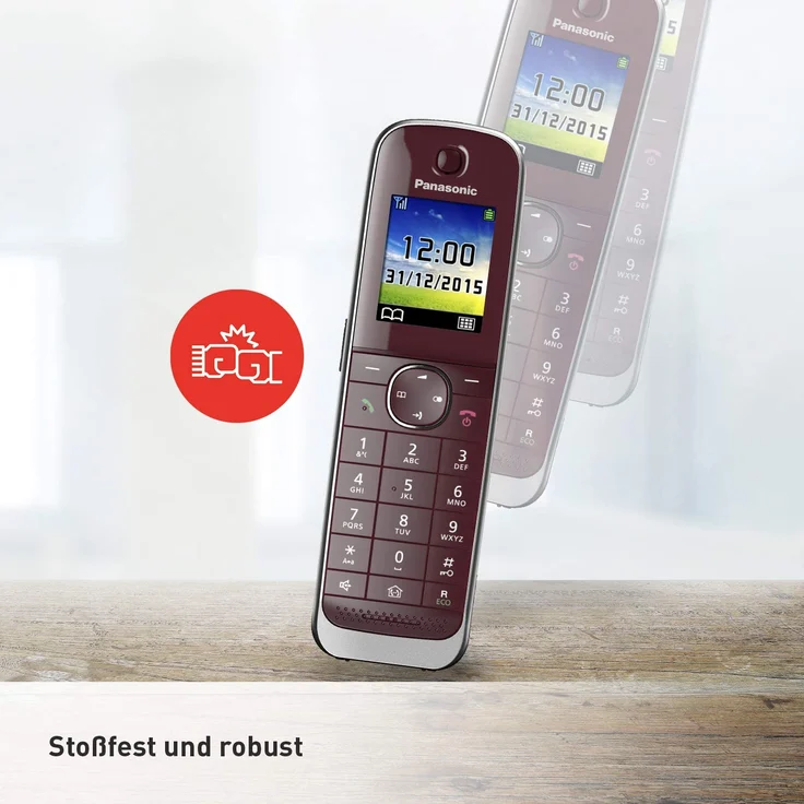 Panasonic KX-TGJ322GR Familien-Telefon mit Anrufbeantworter, Schnurloses Telefon DUO, 2 Mobilteile, strahlungsarm, Anrufschutz, weinrot – Bild 4