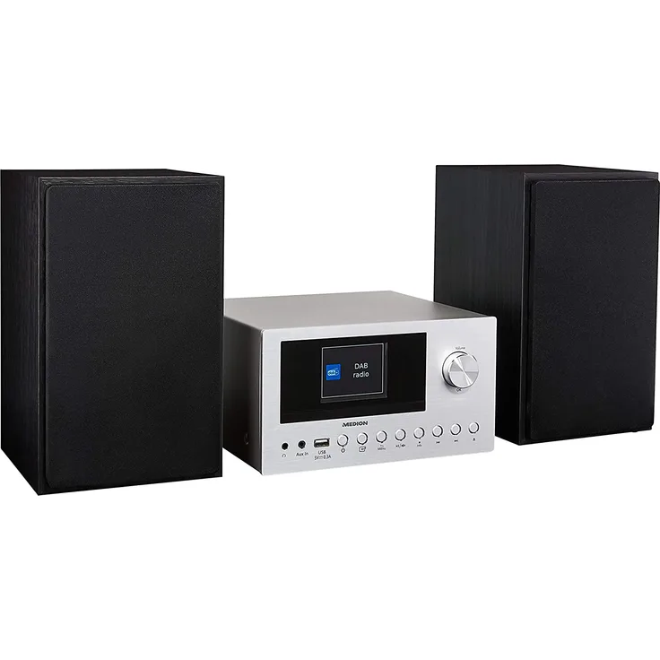 MEDION LIFE P85003 Micro Audio System DAB+ UKW Radio bluetooth cd usb schwarz, silber
