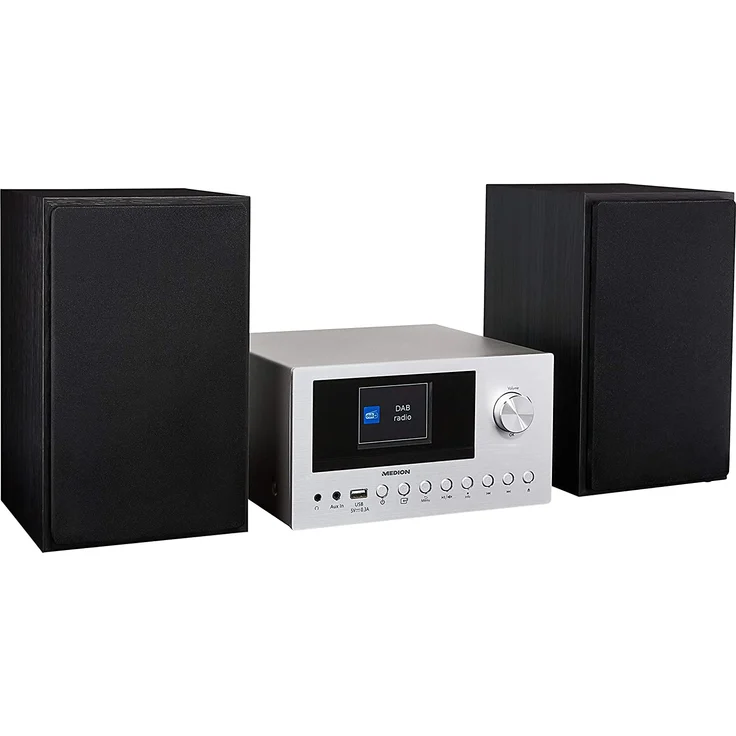 MEDION LIFE P85003 Micro Audio System DAB+ UKW Radio bluetooth cd usb schwarz, silber – Bild 1