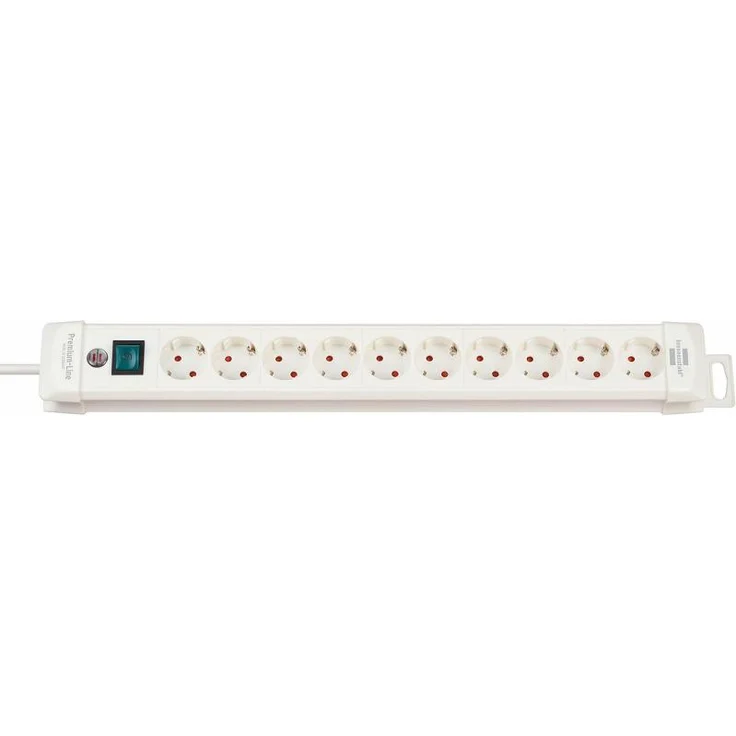 Brennenstuhl Premium-Line, Steckdosenleiste 10-fach (Steckerleiste mit Schalter und 3m Kabel - 45° Winkel der Schutzkontakt-Steckdosen, Made in Germany) weiß – Bild 1