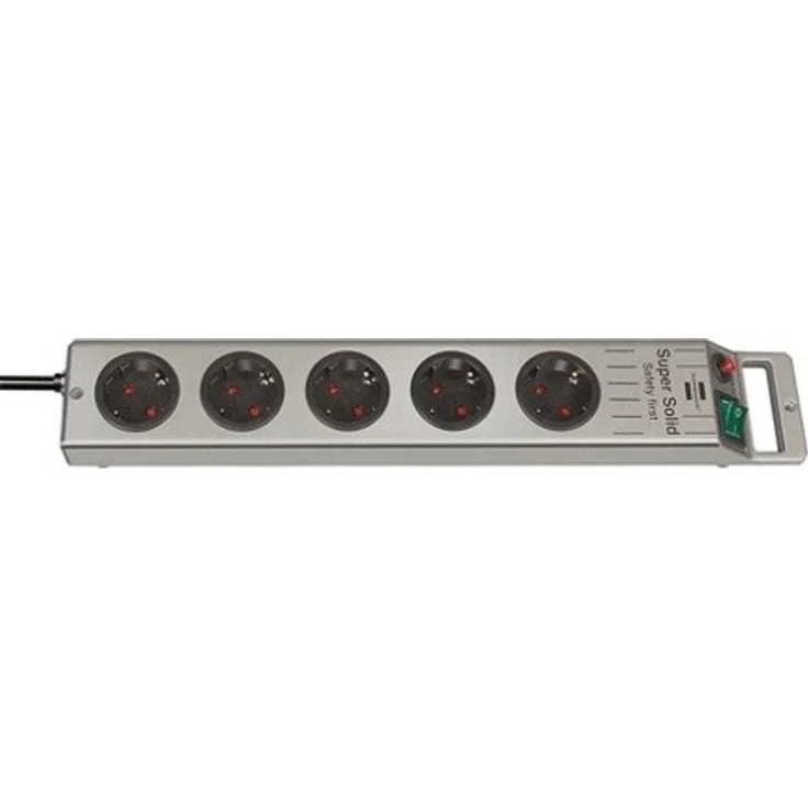 Brennenstuhl Super-Solid, Steckdosenleiste 5-fach (2,5m Kabel und Schalter - aus bruchfestem Polycarbonat) schwarz-silber – Bild 1