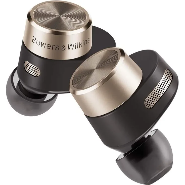 Bowers & Wilkins PI7 Black True Wireless In-Ear-Kopfhörer, Noise Cancelling, kabellos, wasserdicht (IP54), schwarz, gold