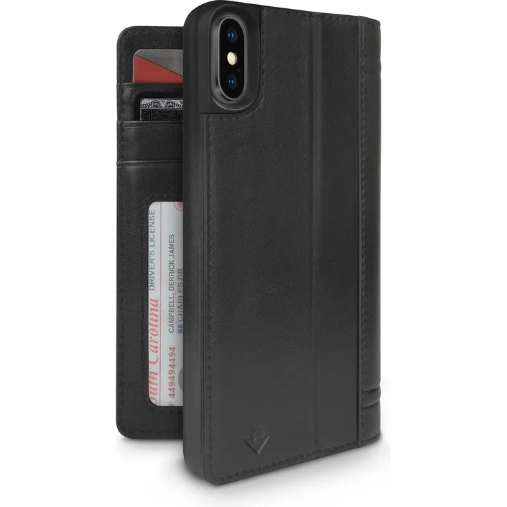 Twelve South Journal für iPhone X , Leder Kartenfächer und Display-Ständer (Schwarz)