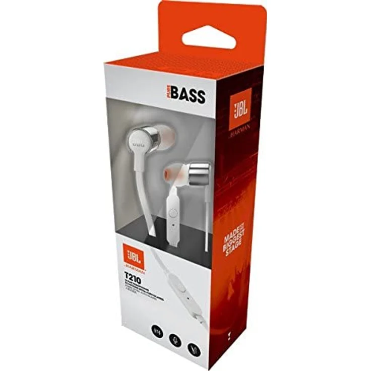 JBL T210 Kompatibel mit Apple und Android Geräten In-Ear Kopfhörer mit Mikrofon, weiß, silber – Bild 6