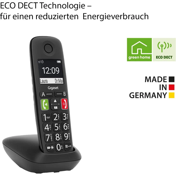 Gigaset E290 Duo - 2 schnurlose Senioren-Telefone ohne Anrufbeantworter - große Tasten, großes Display, Zielwahltasten für wichtige Nummern, Verstärker-Funktion für extra lautes Hören, schwarz – Bild 5