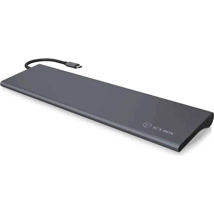 Icy Box 11-Fach USB-C DockingStation, 4K HDMI, Mini DisplayPort, VGA, LAN, PowerDelivery, 3X USB 3.0, SD und microSD Kartenleser, Audio, Aluminium Anthrazit-Schwarz – Bild 3