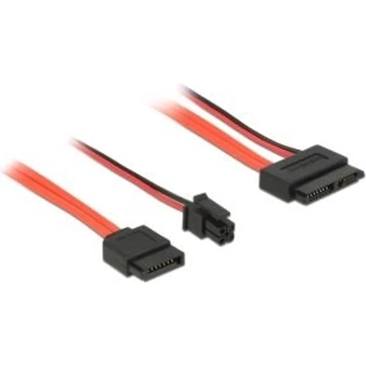 DeLOCK - SATA-Kabel - Serial ATA 150/300/600 - Slimline SATA (R) bis 4 PIN ATX12V, SATA - 30 cm - Schwarz, Rot