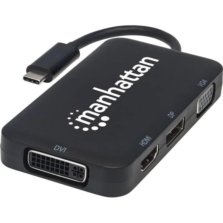 Manhattan - Externer Videoadapter - USB-C - DVI, HDMI, DisplayPort, VGA - Schwarz