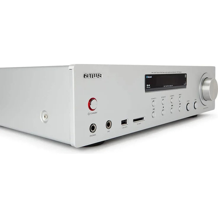 Aiwa AMU-120BTSR Vollverstärker, AV-Empfänger, mit Bluetooth 5.0, 120 W, USB-Anschluss, SD-Kartenleser, silber – Bild 5