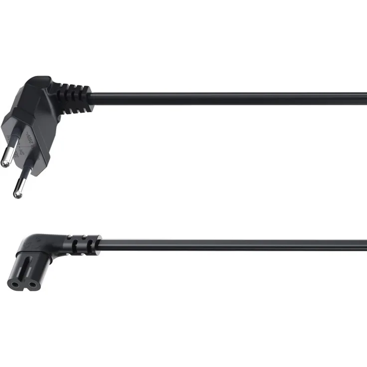 Hama Euro-Netzkabel (2-polig, 5 m, beidseitig 90 Grad gewinkelt, Netzstecker auf Euro 8 Doppelbuchse mit Schutzkontakt, Stromkabel) schwarz