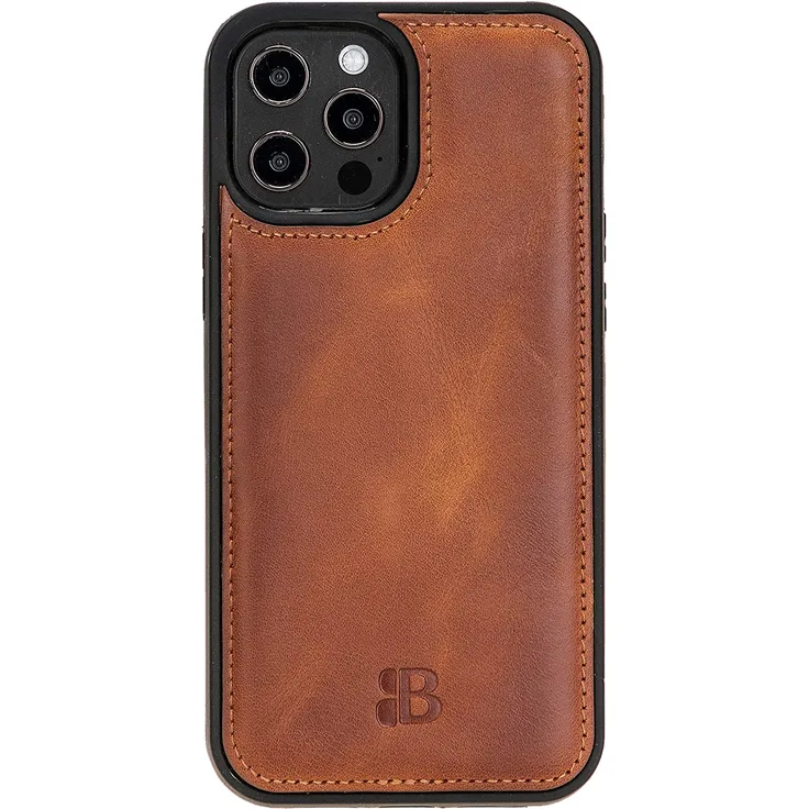 BURKLEY Apple iPhone 12 Pro Max - FLEX - Leder Hülle Bumper Cover - Sattelbraun