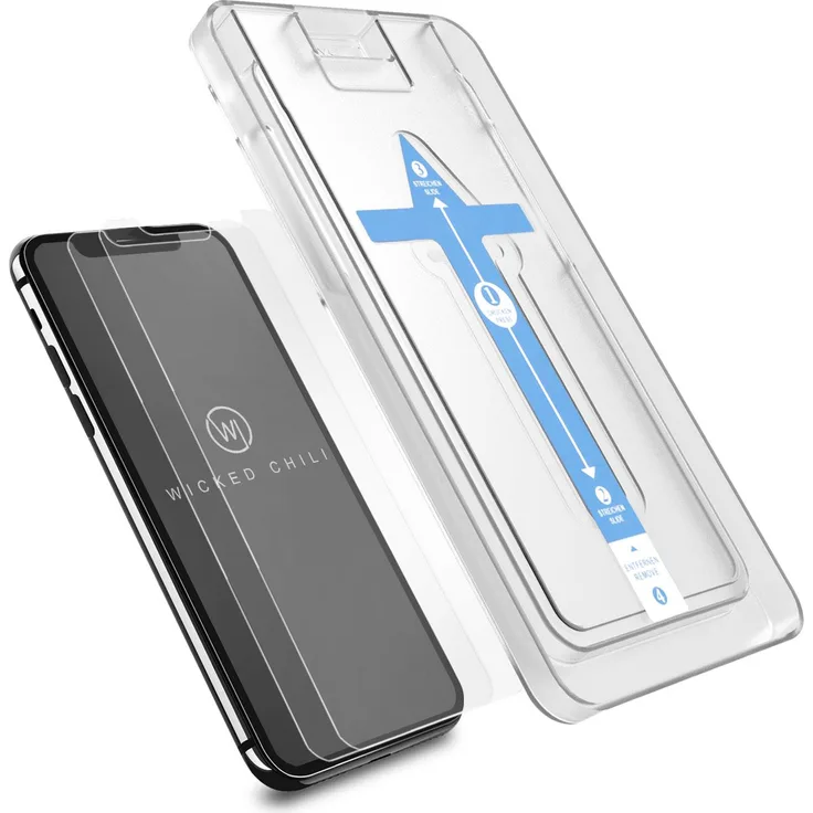Wicked Chili 2X Panzerglas kompatibel mit Apple iPhone 11 Pro, iPhone XS - X mit Schablone zur Positionierung, Schutzfolie, Panzerfolie , Displayschutz, Schutzglas, Handy-Hülle kompatible Folie
