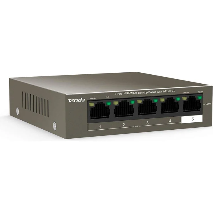 Tenda TEG1105P - 5 Port Gigabit PoE-Switch, 58 Watt, 4x PoE, Zusätzlich 1x Uplink, Vollduplex, Metallgehäuse, 250 Meter, Plug & Play – Bild 2