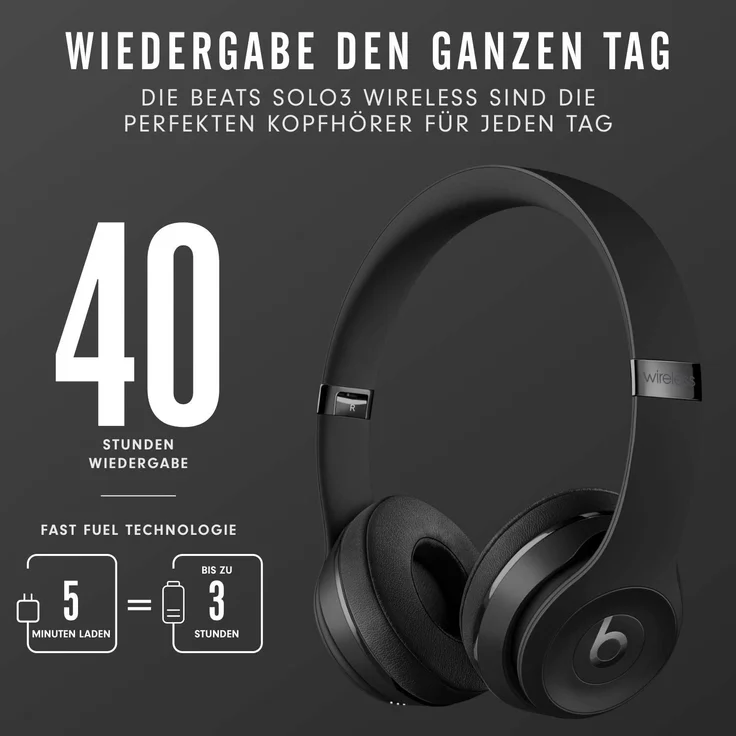 Beats Solo3 Apple W1 Chip On-Ear-Kopfhörer mit Bluetooth, Mikrofon, schwarz – Bild 11
