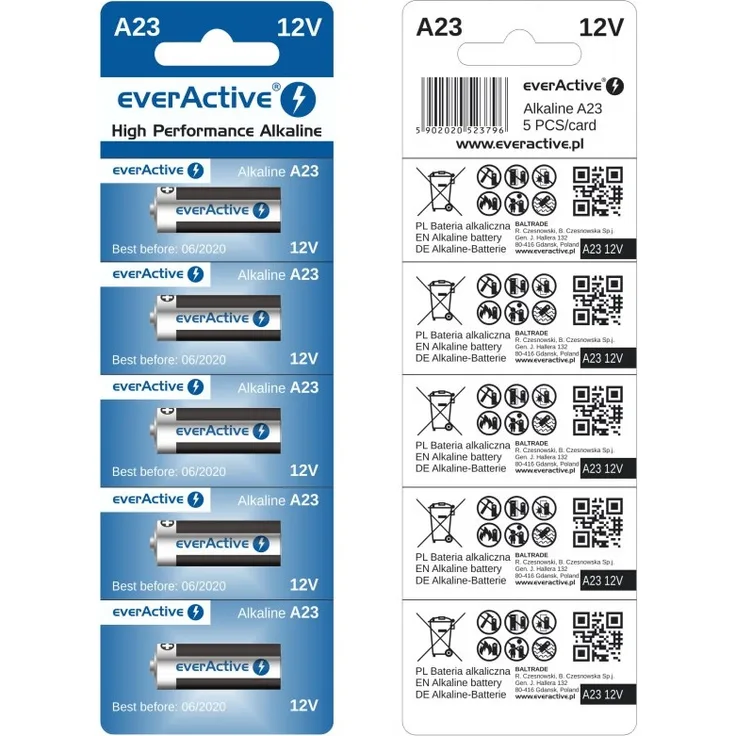 5 Stück A23 12V everActive Alkaline Batterien MN21-V23GA-23A 12 Volt 55 mAh …