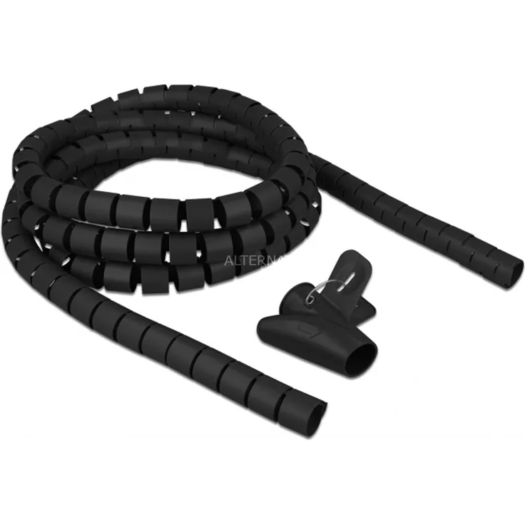 DeLock Spiralschlauch mit Einziehwerkzeug 2,5 m x 25 mm Kabelschlauch, schwarz