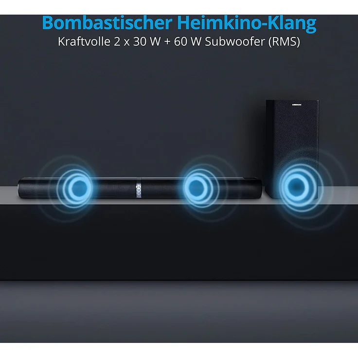Medion LIFE 2.1 Soundbar mit Subwoofer, kabellos/kabelgebunden, geeignet für TV, schwarz  – Bild 2