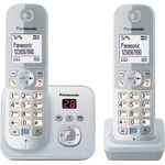 Panasonic KX-TG6822GS Duo DECT Schnurlostelefon mit Anrufbeantworter (strahlungsarm, Eco-Modus, GAP Telefon, Festnetz, Anrufsperre), perl-silber