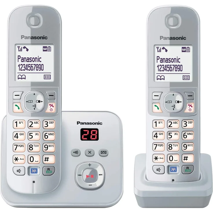 Panasonic KX-TG6822GS Duo DECT Schnurlostelefon mit Anrufbeantworter (strahlungsarm, GAP Telefon, Festnetz, Anrufsperre), perl-silber – Bild 1