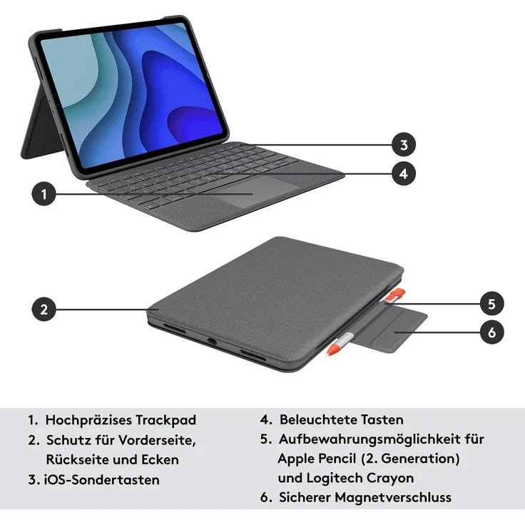 Logitech Folio Touch mit Trackpad und Smart Connector für Apple iPad Pro 11'', Deutsch (920-009745) – Bild 3