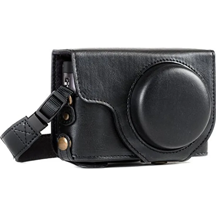 MegaGear MG1258 Panasonic Lumix DC-TZ95, DC-TZ90 Ever Ready Leder Kamera-Case mit Trageriemen - Schwarz