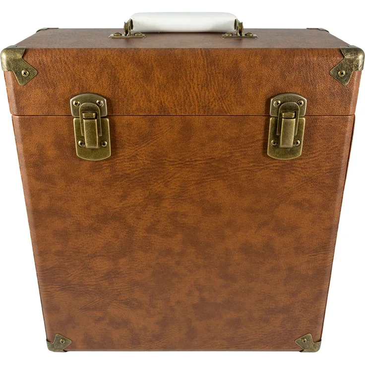 GPO CASE12 Tragbares Aufbewahrungsbox für 12'' Schallplatten (für bis zu 30 Vinyl-Schallplatten), Braun