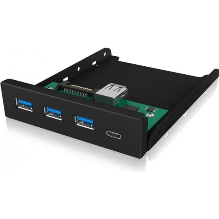 ICY BOX USB 3.0 Frontpanel, 1x USB-C, 3x USB-A, 3,5 Zoll intern, Metall, schwarz