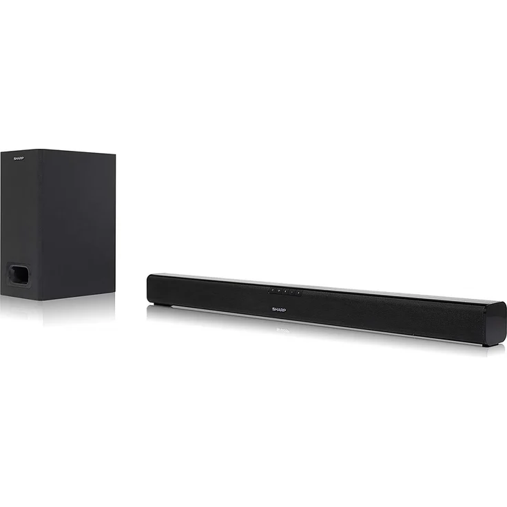 Sharp HT-SBW110 2.1 Slim 2.1 Soundbar mit Subwoofer, kabellos/kabelgebunden, geeignet für TV, schwarz – Bild 1