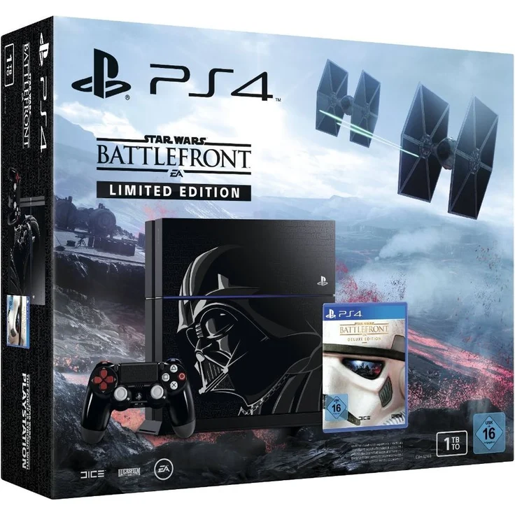 Sony PlayStation 4 Star Wars Battlefront Deluxe Edition Jet Black 1TB Bundle inkl. Star Wars Battlefront + Star Wars: Bounty Hunter + Jedi Starfighter + Star Wars: Racer Revenge + Super Star Wars – Bild 1