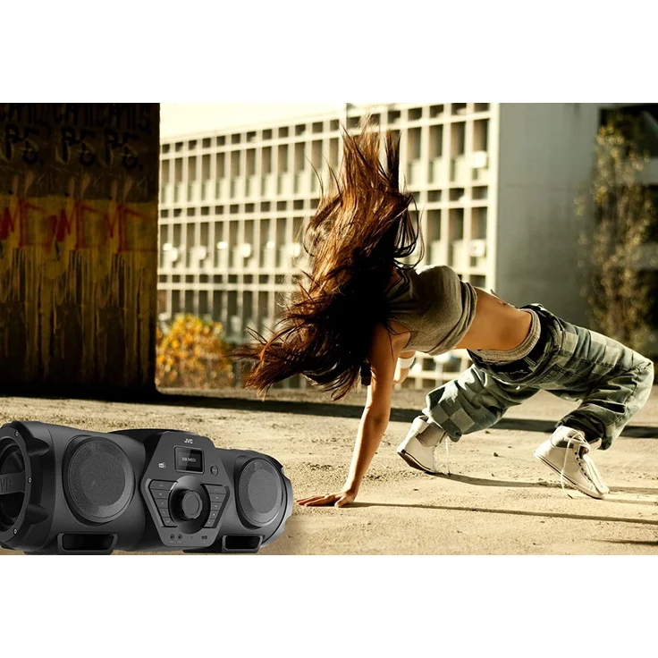 JVC Boomblaster RV-NB300DAB, 2 x 30 Watt, DAB+, UKW, Bluetooth, CD, USB, Line-In, Gitarren- & Mikrofoneingang, Fernbedienung – Bild 9