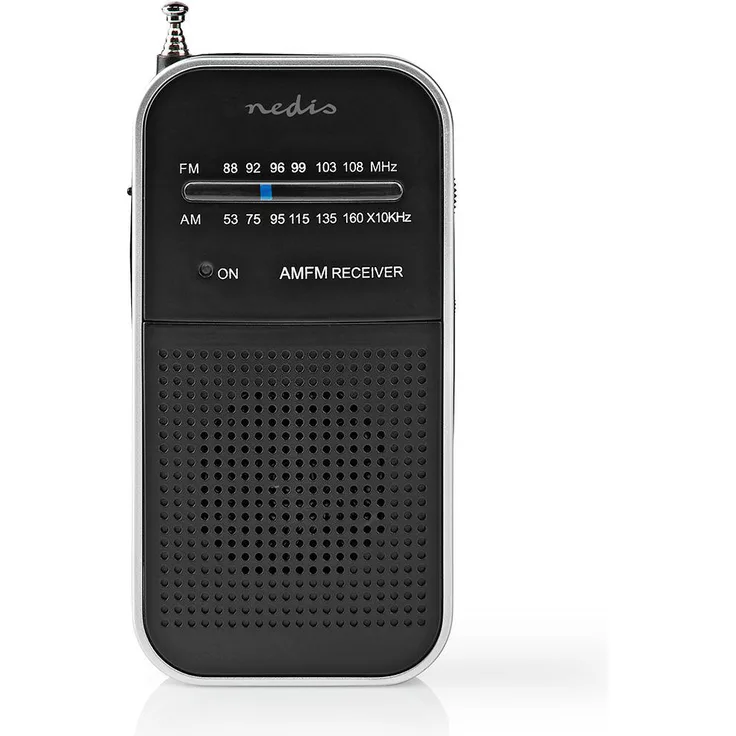 Nedis FM-Radio | tragbare Ausführung | AM - FM | Batteriebetrien | Analog | 1.5 W | Anzeige: Scharz-weiß Monitor | Kopfhörerausgang | Schwarz-Aluminium