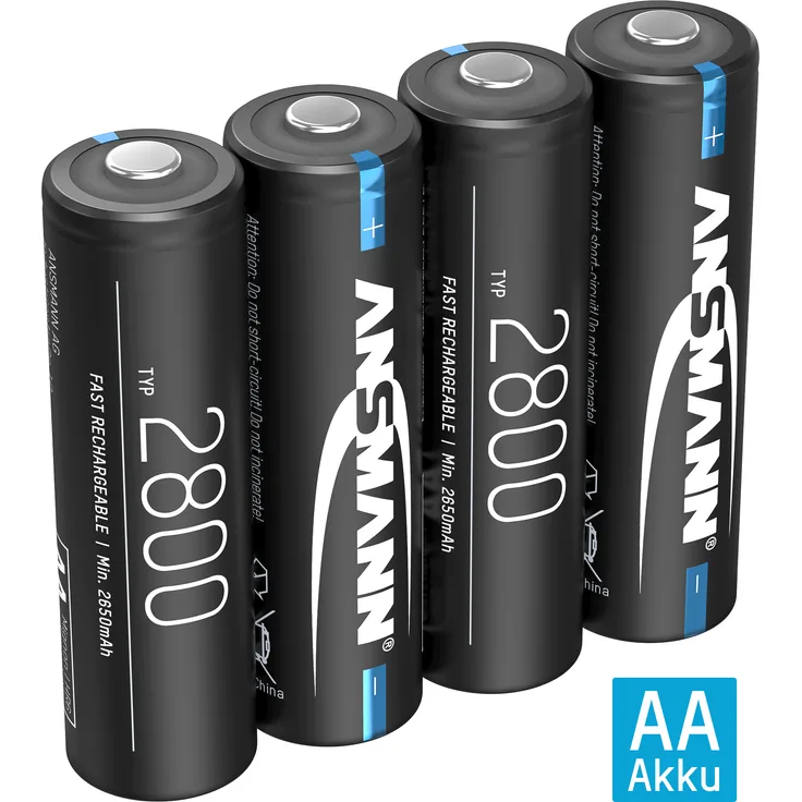 ANSMANN Akku AA Mignon 2800mAh NiMH 1,2V - Batterien wiederaufladbar (4 Stück)