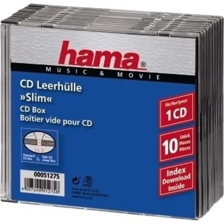 Hama CD Slim Jewel Case, pack 10 (Transparent)