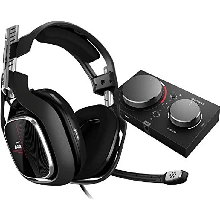 ASTRO A40 TR Gaming-Headsest + MixAmp Pro TR Adapter, 4. Generation, 7.1 Dolby Surround Sound, ASTRO Audio V2, 3,5mm Klinke, austauschbares Mikrofon, Lautsprecher-Tags, PC-Mac-Xbox One schwarz-rot – Bild 1