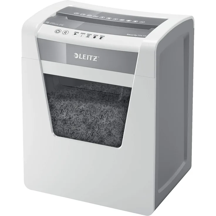 Leitz IQ Office Aktenvernichter, Mikroschnitt, Sicherheitsstufe P5, 10 Blatt Kapazität, 23L Abfallbehälter, Netzstecker CH, Weiß, 80022000