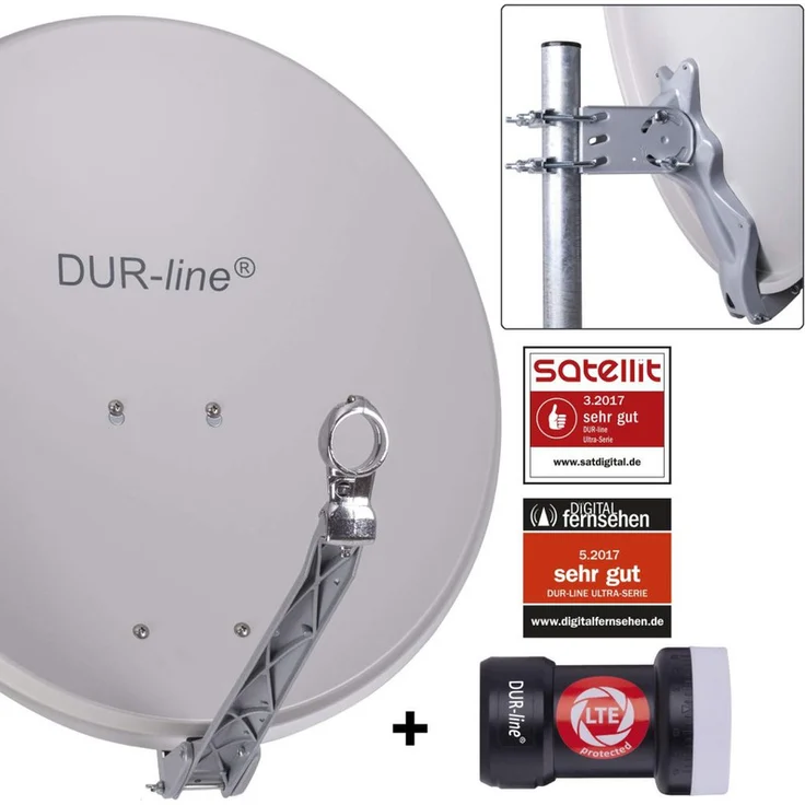 DUR-line Select 60/65 cm Sat Anlage 1 Teilnehmer Komplett Set hellgrau – Bild 1