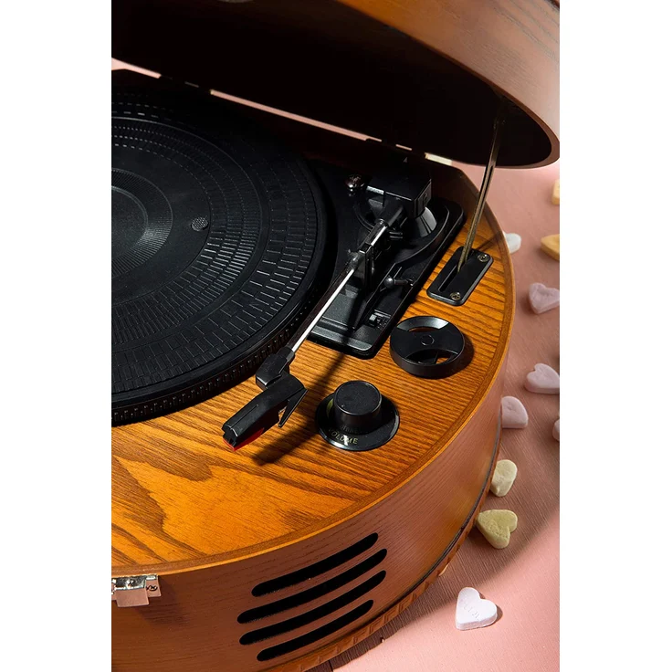 Classic Phono TT-34 Retro Schallplattenspieler, USB -Anschluss zum Digitalisieren, Stereo Lautsprecher, 3 Abspielgeschwindigkeiten, braun – Bild 5