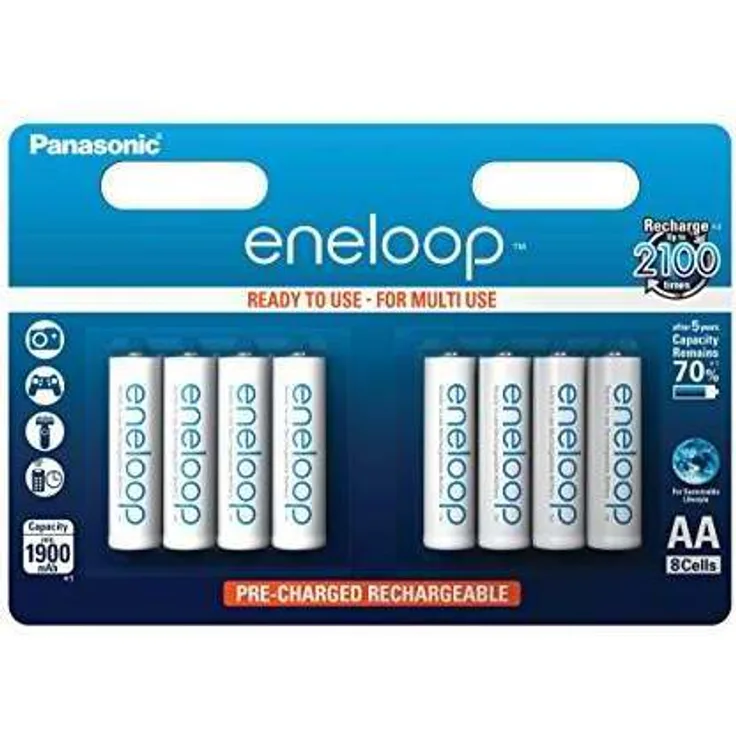 Panasonic eneloop, Ready-to-Use Ni-MH Akku, AA Mignon, 8er Pack, min. 1900 mAh, 2100 Ladezyklen, starke Leistung und geringe Selbstentladung, wiederaufladbare Akku Batterie